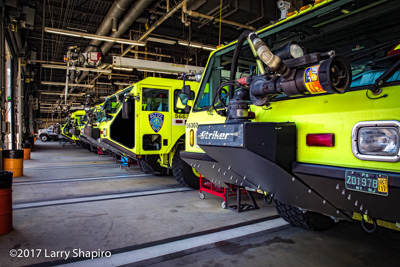 NYNJ Port Authority Newark Liberty International Airport fire department ARFF trucks Oshkosh Striker 3000 Oshkosh Striker 1500 Snozzle staircase truck fire trucks Larry Shapiro photographer shapirophotography.net